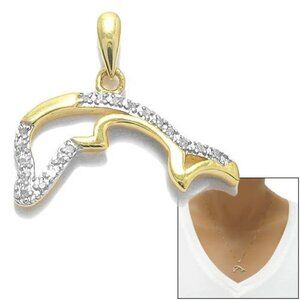 DAINTY 14K GOLD OVER STERLING SILVER JUMPING DOLPHIN PENDANT WITH DIAMONDS